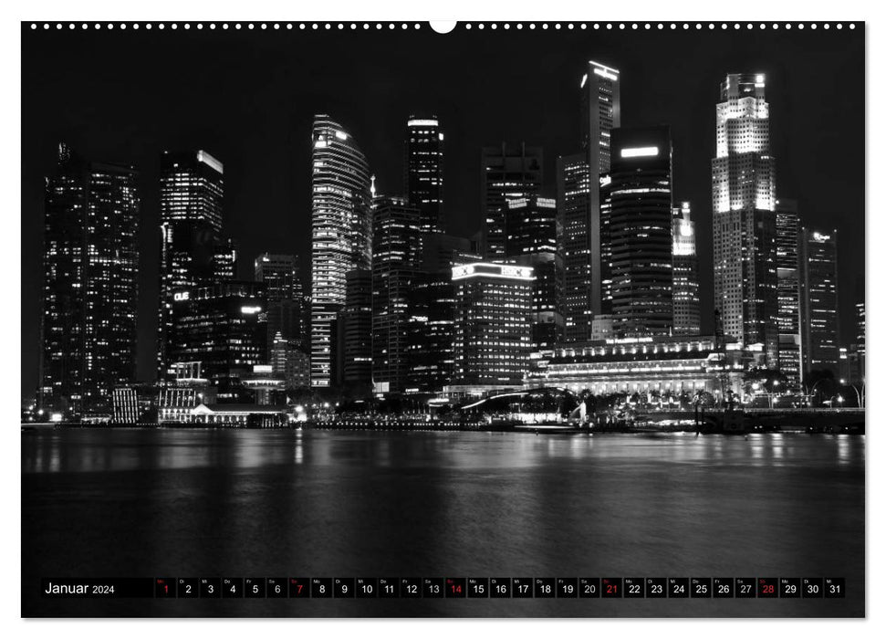 Singapore - Impressions in black and white (CALVENDO Premium Wall Calendar 2024) 