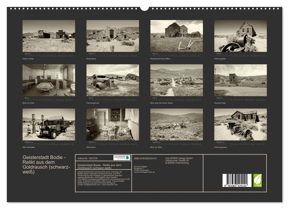 Geisterstadt Bodie - Relikt aus dem Goldrausch (schwarz-weiß) (CALVENDO Premium Wandkalender 2024)