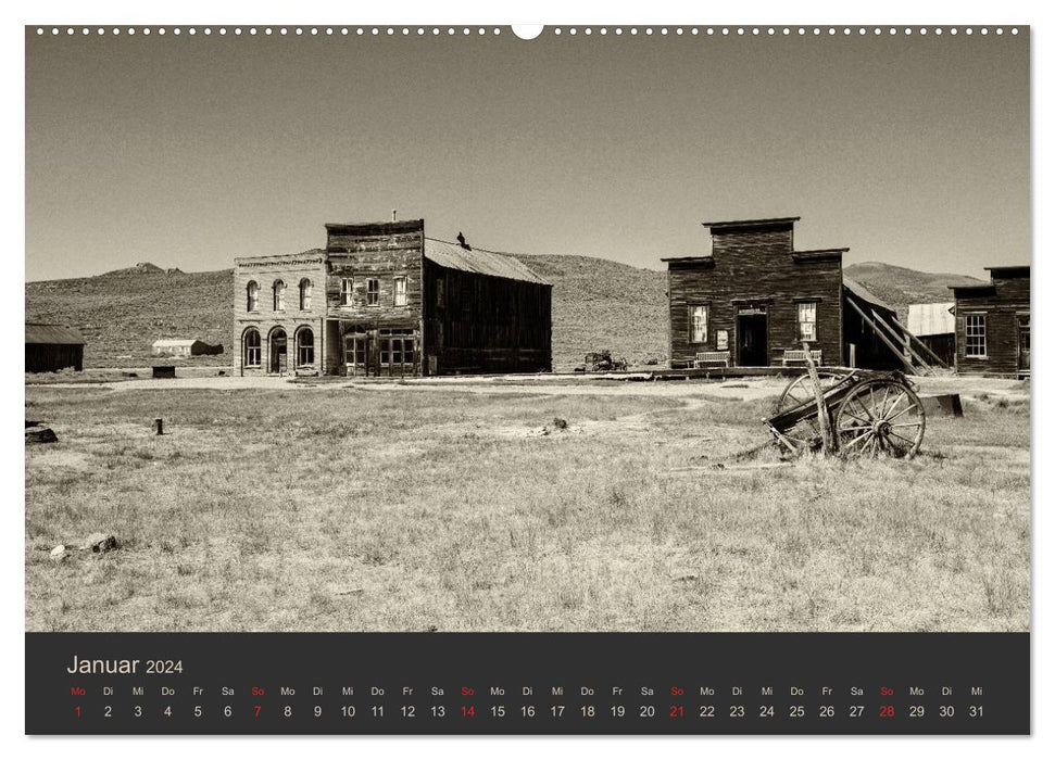 Ghost Town Bodie - Relic from the Gold Rush (black and white) (CALVENDO Premium Wall Calendar 2024) 