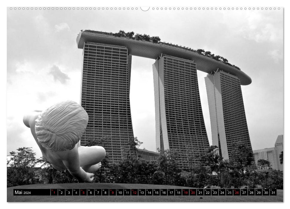 Singapur - Impressionen in schwarz - weiss (CALVENDO Wandkalender 2024)