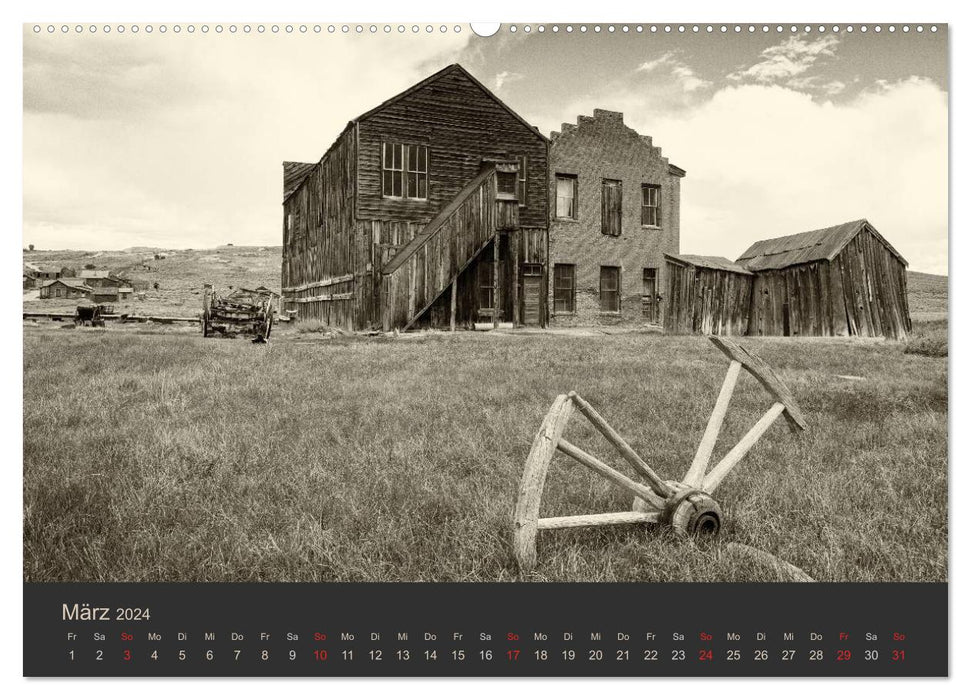 Geisterstadt Bodie - Relikt aus dem Goldrausch (schwarz-weiß) (CALVENDO Wandkalender 2024)