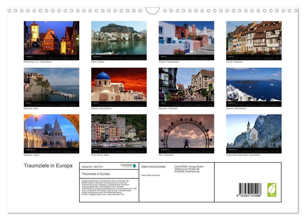 Dream destinations in Europe (CALVENDO wall calendar 2024) 