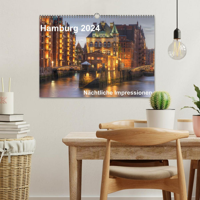 Hamburg - Nighttime Impressions (CALVENDO Wall Calendar 2024) 