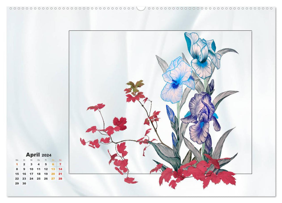 Iris flower drawings (CALVENDO Premium Wall Calendar 2024) 