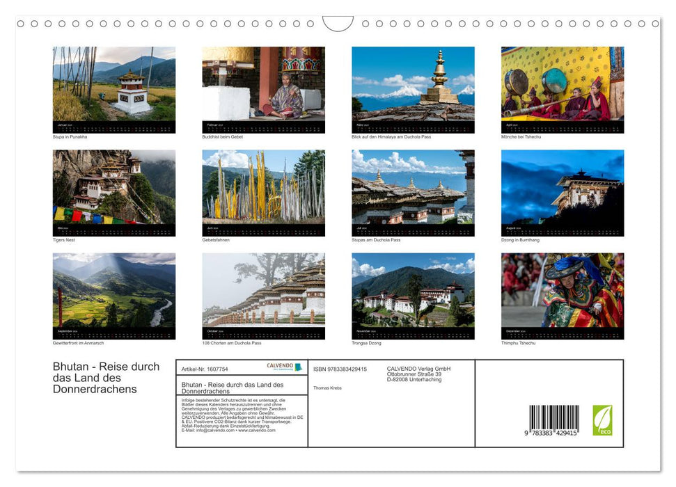 Bhutan - Reise durch das Land des Donnerdrachens (CALVENDO Wandkalender 2024)