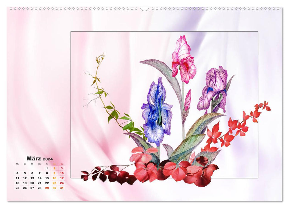 Irisblüten Zeichnungen (CALVENDO Wandkalender 2024)