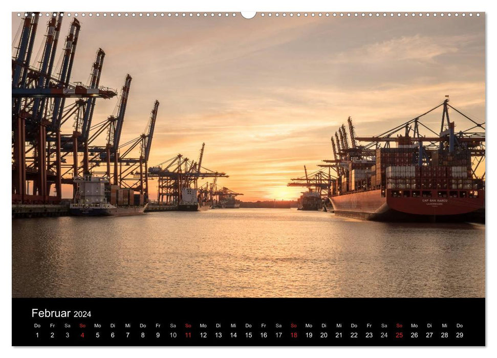 The port of Hamburg by day and night (CALVENDO wall calendar 2024) 