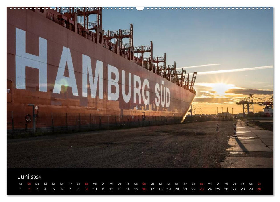 The port of Hamburg by day and night (CALVENDO wall calendar 2024) 