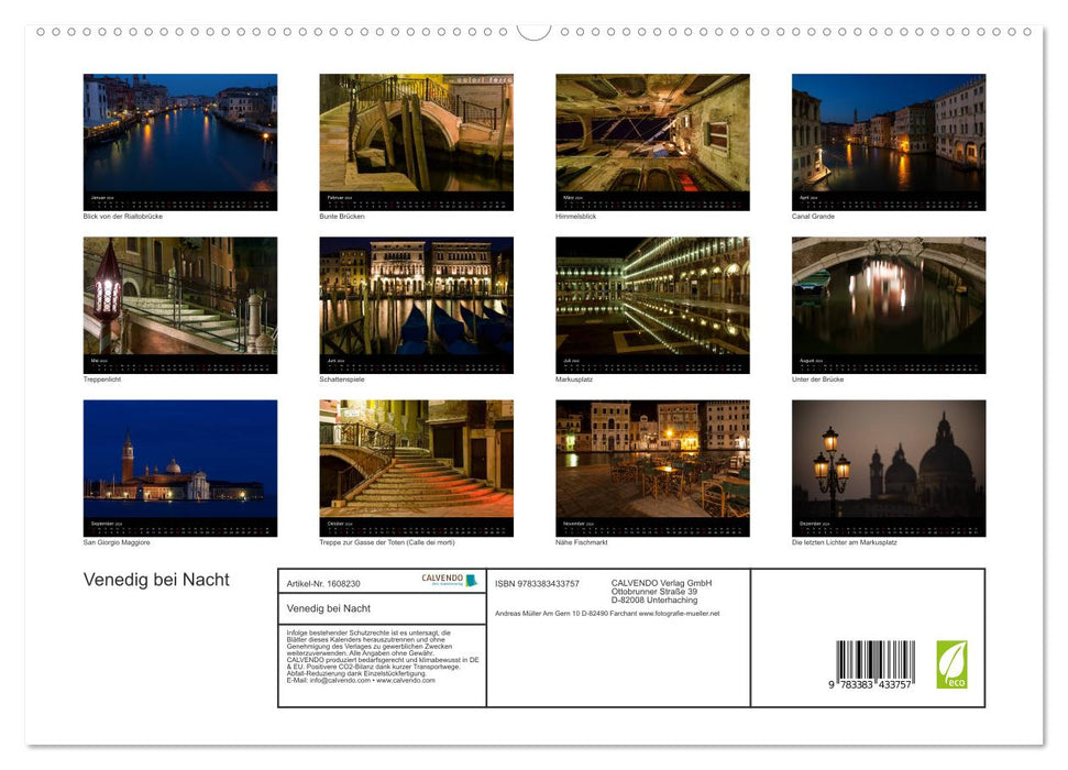 Venice at Night (CALVENDO Premium Wall Calendar 2024) 