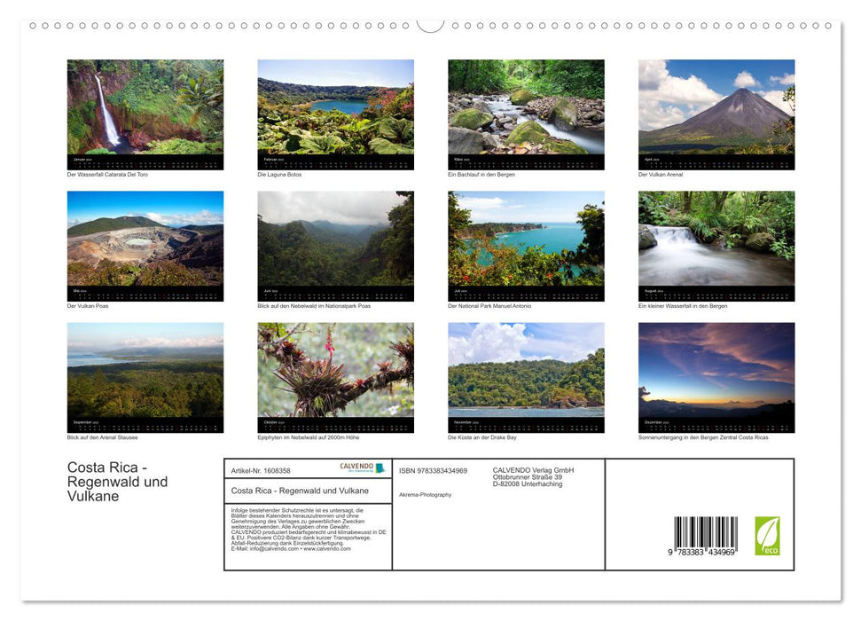 Costa Rica - Rainforest and Volcanoes (CALVENDO Premium Wall Calendar 2024) 