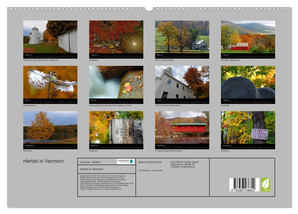 Autumn in Vermont (CALVENDO Premium Wall Calendar 2024) 