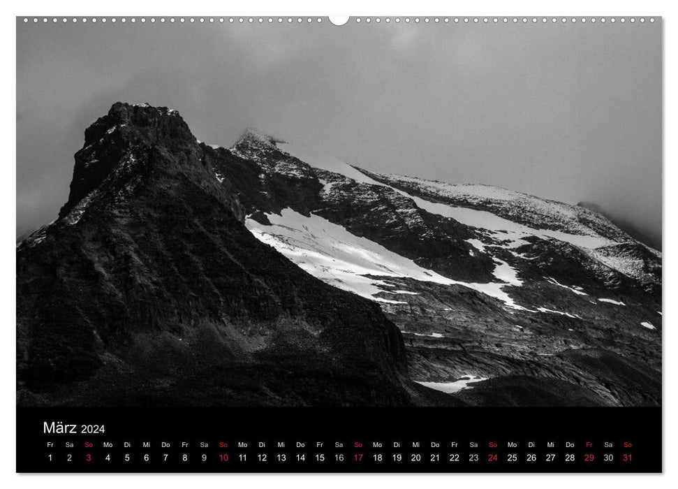 MOUNTAINS IN BLACK AND WHITE (CALVENDO Premium Wall Calendar 2024) 