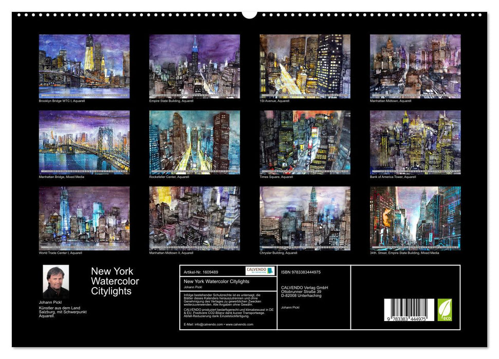 New York Watercolor Citylights (CALVENDO Premium Wall Calendar 2024) 