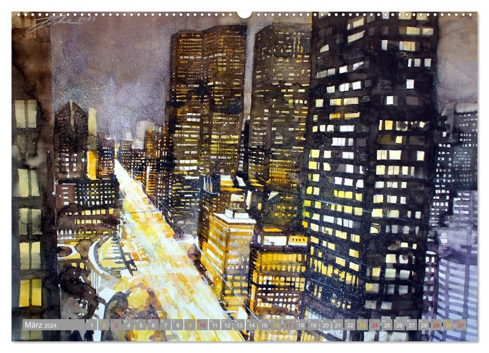 New York Watercolor Citylights (CALVENDO Premium Wall Calendar 2024) 