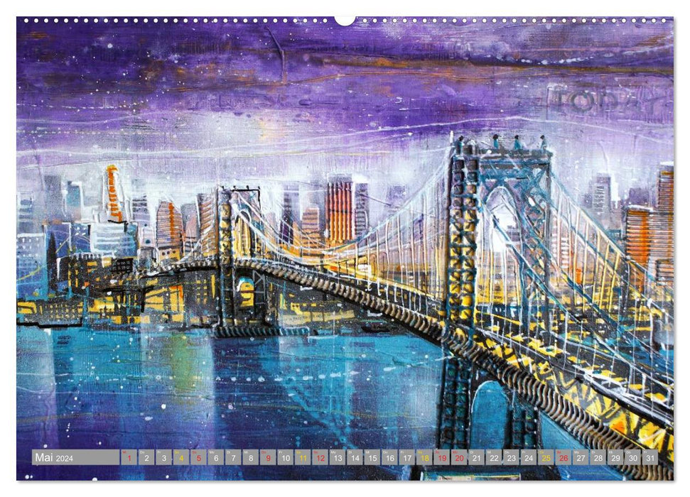 New York Watercolor Citylights (CALVENDO Premium Wandkalender 2024)