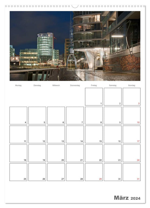 Hamburg bei Nacht (CALVENDO Premium Wandkalender 2024)