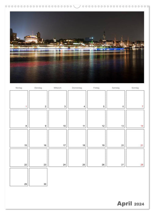 Hamburg bei Nacht (CALVENDO Premium Wandkalender 2024)