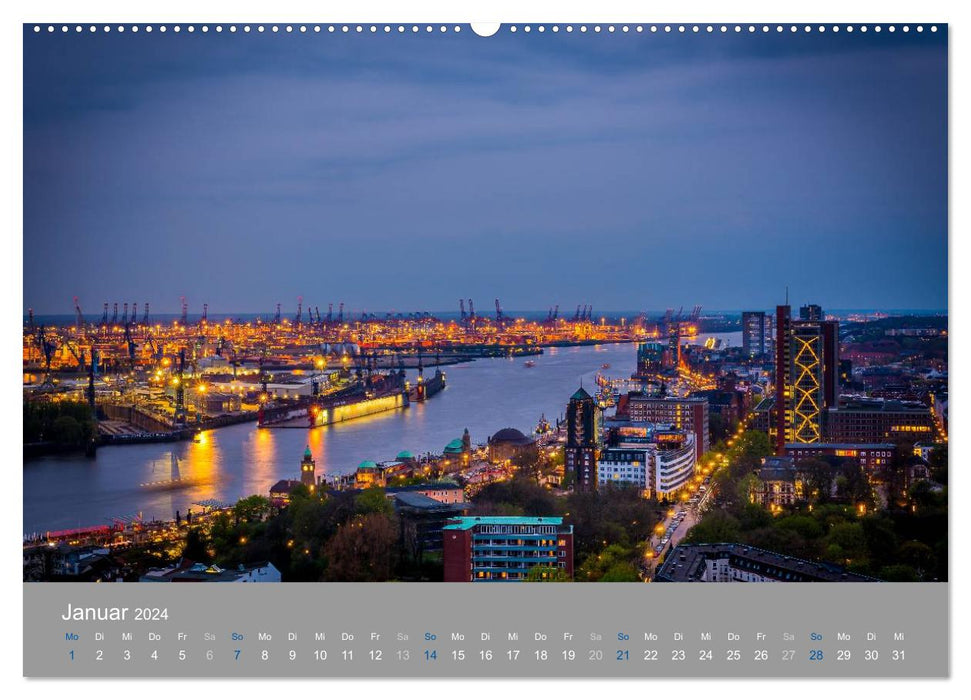 Hamburg Harbor - In the magic of the night (CALVENDO Premium Wall Calendar 2024) 
