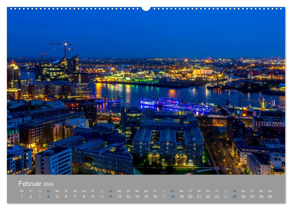 Hamburg Harbor - In the magic of the night (CALVENDO Premium Wall Calendar 2024) 