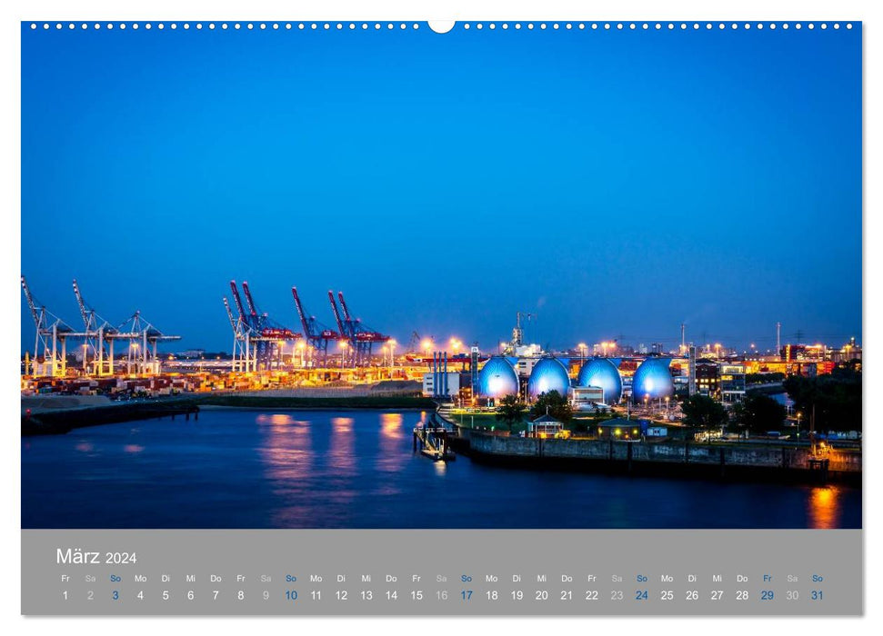Hamburger Hafen - Im Zauber der Nacht (CALVENDO Premium Wandkalender 2024)