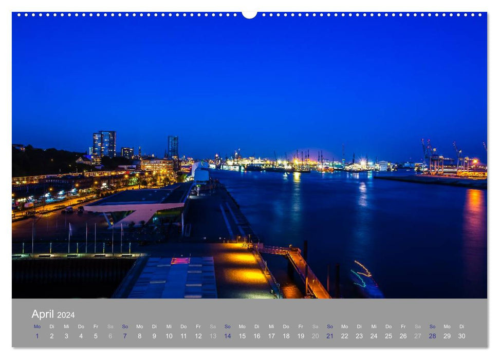 Hamburg Harbor - In the magic of the night (CALVENDO Premium Wall Calendar 2024) 