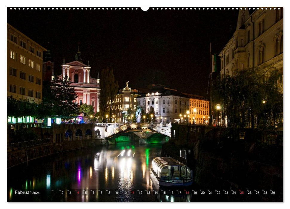 Ljubljana - Ein nächtlicher Stadtspaziergang (CALVENDO Premium Wandkalender 2024)