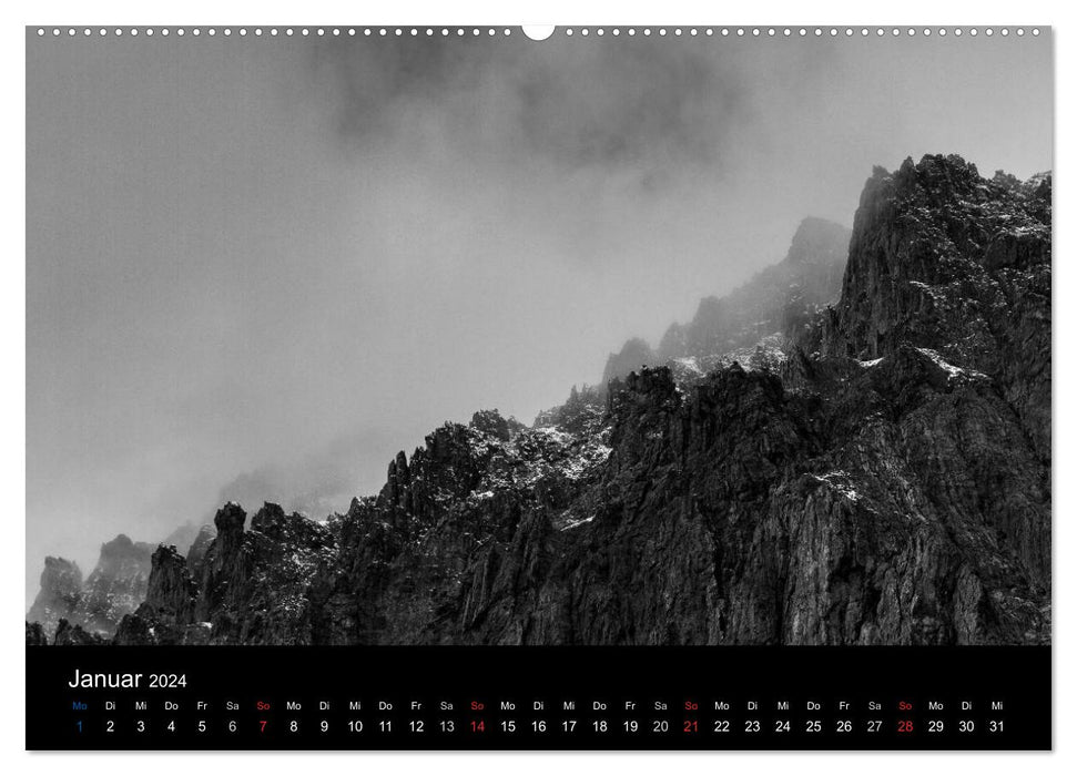 MOUNTAINS IN BLACK AND WHITE (CALVENDO wall calendar 2024) 