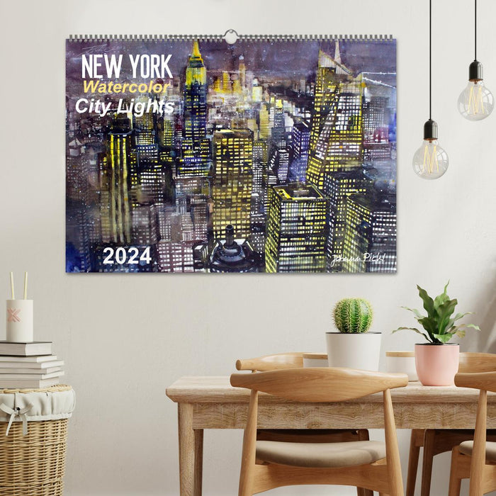 New York Watercolor Citylights (CALVENDO Wandkalender 2024)