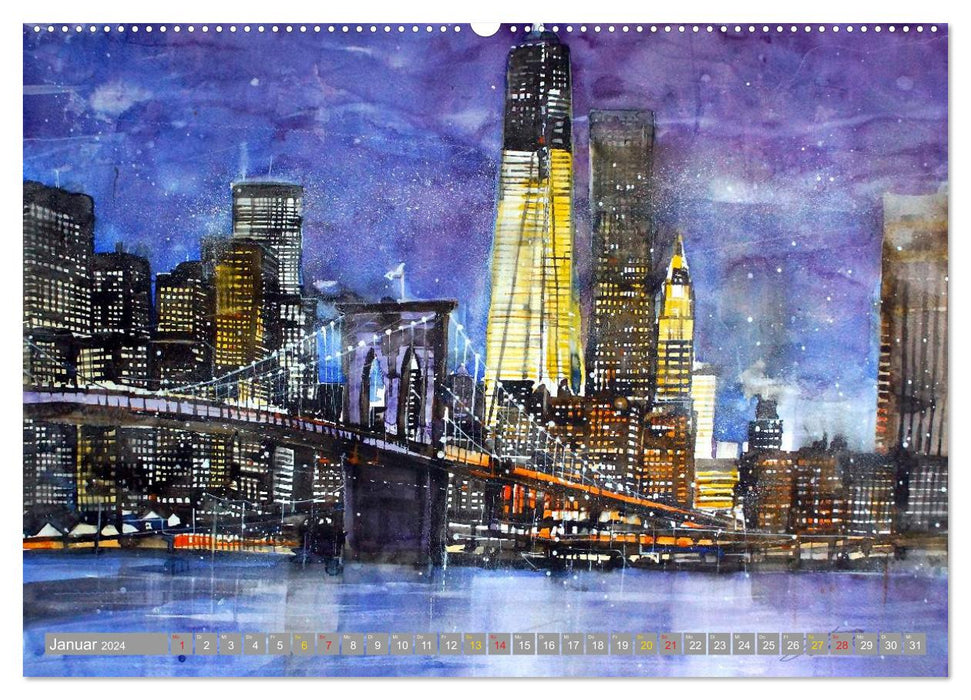 New York Watercolor Citylights (CALVENDO Wall Calendar 2024) 