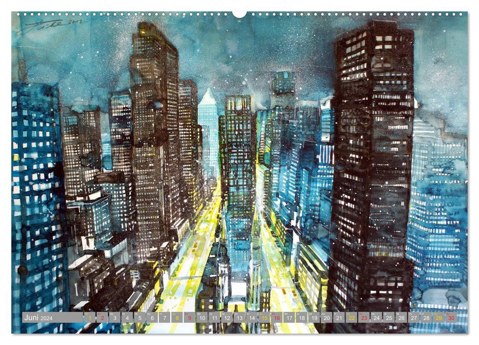 New York Watercolor Citylights (CALVENDO Wandkalender 2024)