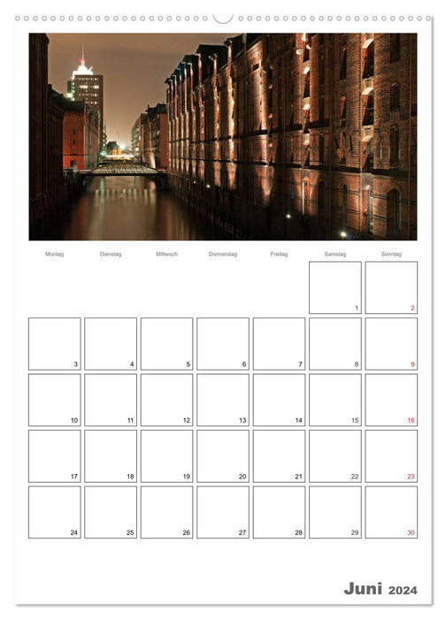 Hamburg at night (CALVENDO wall calendar 2024) 