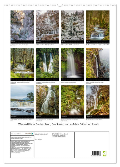 Wasserfälle in Deutschland, Frankreich und auf den Britischen Inseln (CALVENDO Wandkalender 2024)