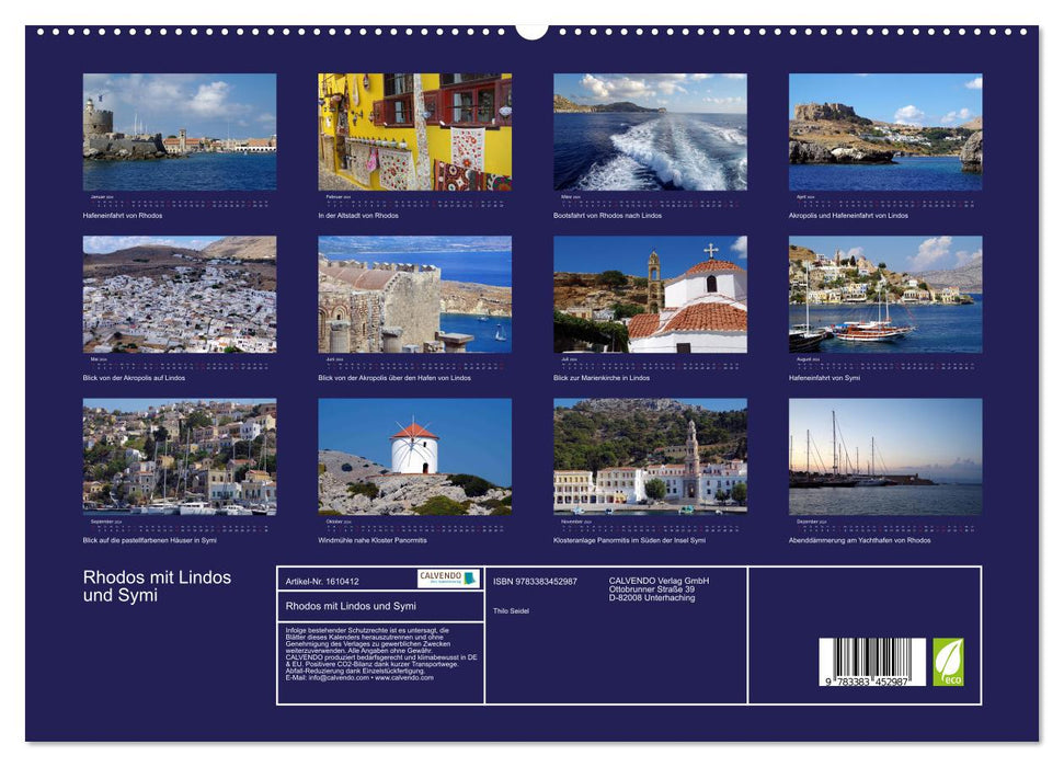 Rhodos mit Lindos und Symi (CALVENDO Premium Wandkalender 2024)