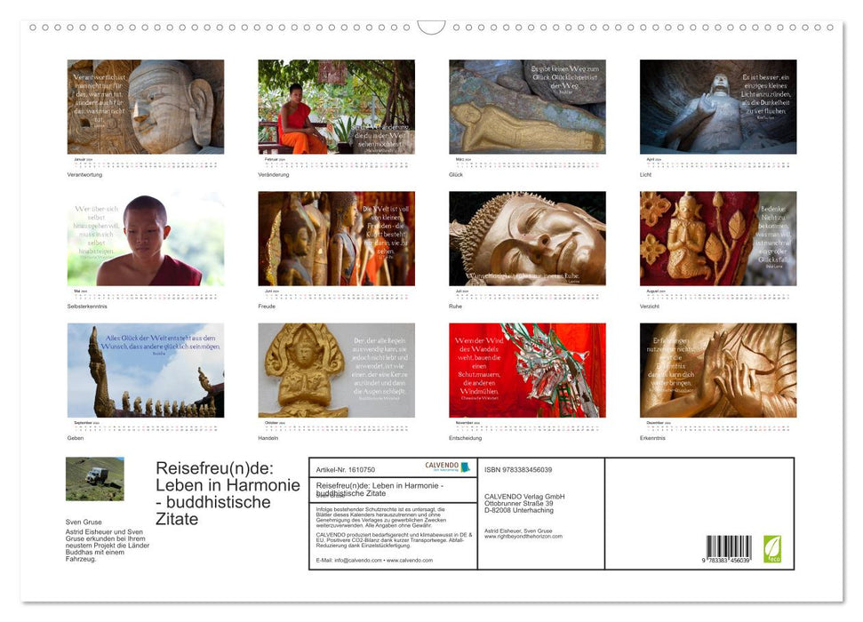 Reisefreu(n)de: Leben in Harmonie - buddhistische Zitate (CALVENDO Wandkalender 2024)