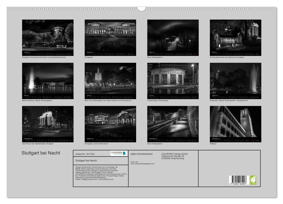 Stuttgart bei Nacht (CALVENDO Wandkalender 2024)