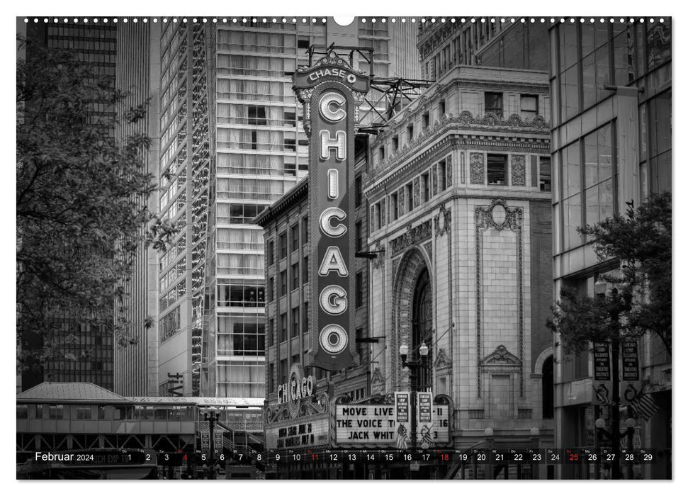 CHICAGO Monochrom (CALVENDO Premium Wandkalender 2024)
