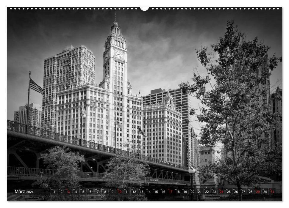 CHICAGO Monochrome (CALVENDO Premium Wall Calendar 2024) 