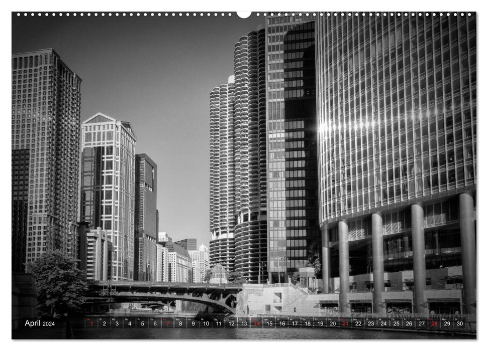 CHICAGO Monochrome (CALVENDO Premium Wall Calendar 2024) 