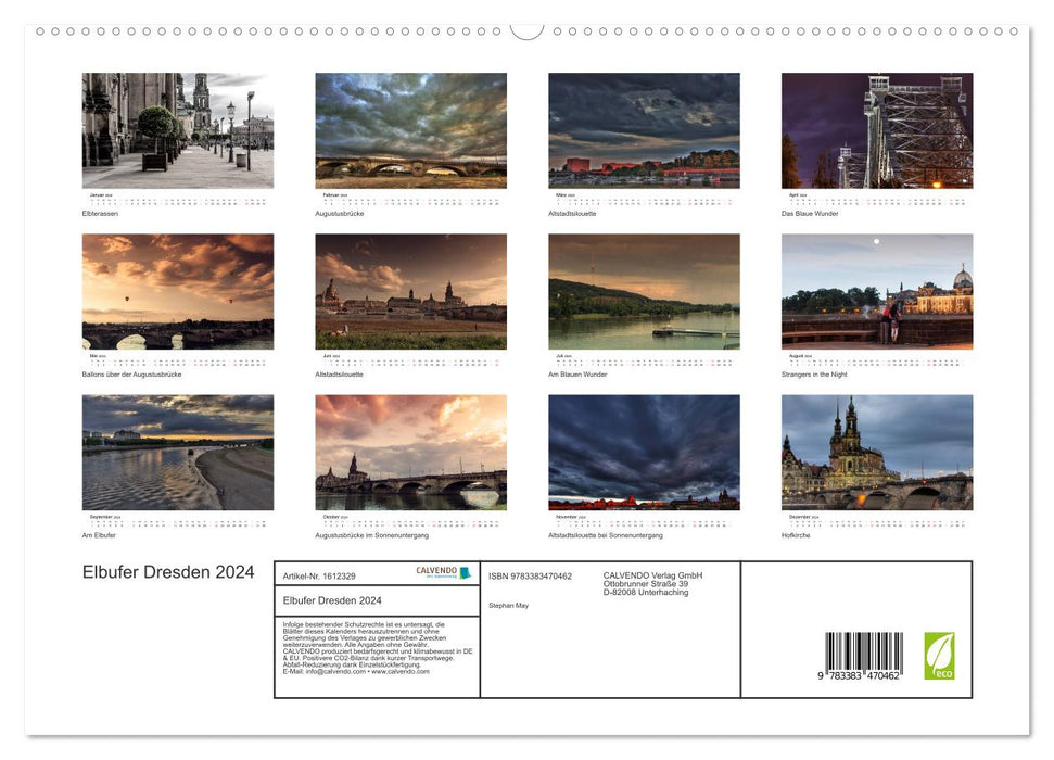 Elbufer Dresden 2024 (CALVENDO Premium Wandkalender 2024)