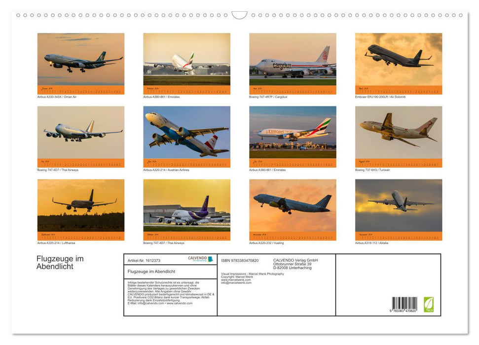 Flugzeuge im Abendlicht (CALVENDO Wandkalender 2024)