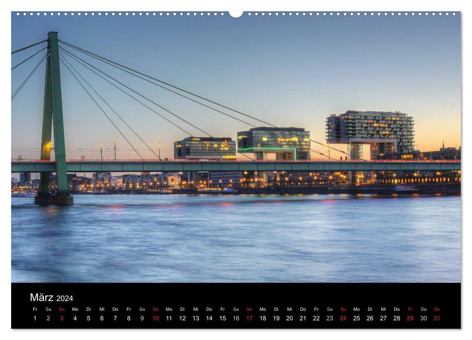 Cologne dark colorful II – The city lights up! (CALVENDO Premium Wall Calendar 2024) 