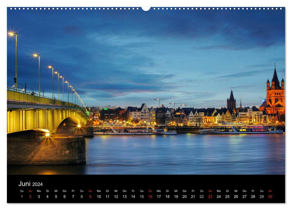 Cologne dark colorful II – The city lights up! (CALVENDO Premium Wall Calendar 2024) 