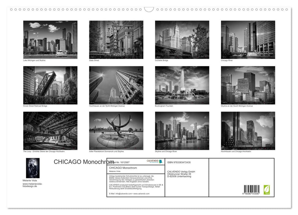 CHICAGO Monochrome (CALVENDO Wall Calendar 2024) 