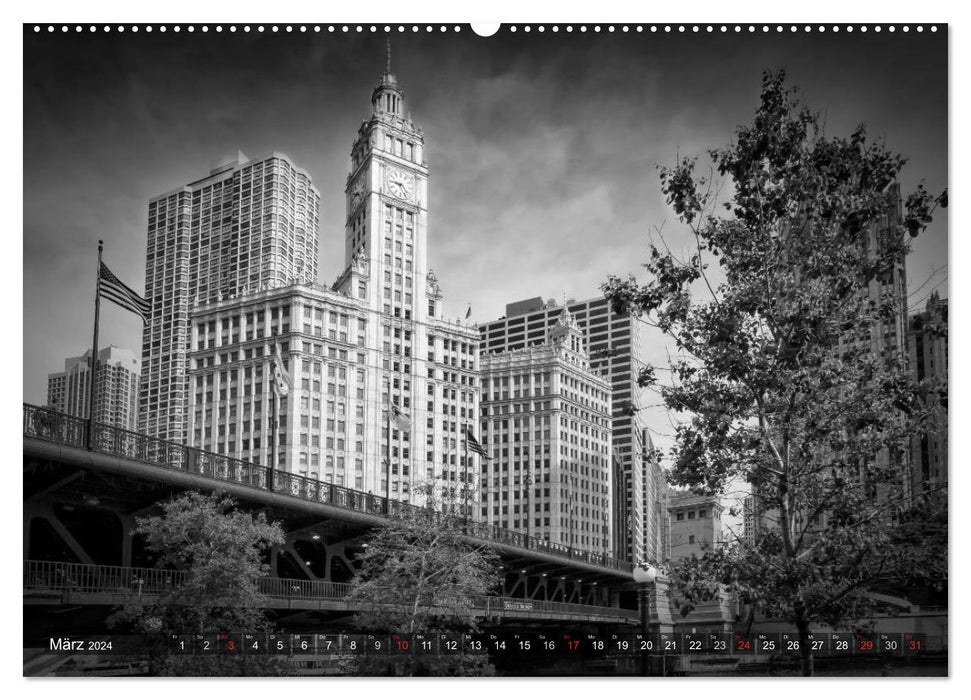 CHICAGO Monochrome (CALVENDO Wall Calendar 2024) 