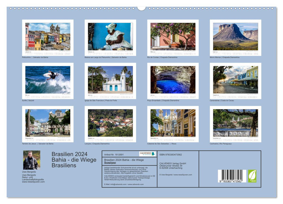 Brésil 2024 Bahia - le berceau du Brésil (Calvendo Premium Wall Calendar 2024) 