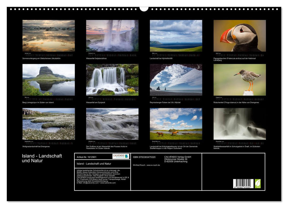 Islande - paysage et nature (calendrier mural CALVENDO 2024) 