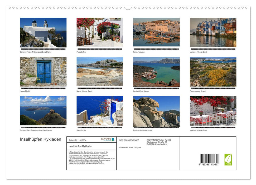 Island hopping Cyclades Santorini - Naxos - Paros - Mykonos (CALVENDO Premium Wall Calendar 2024) 