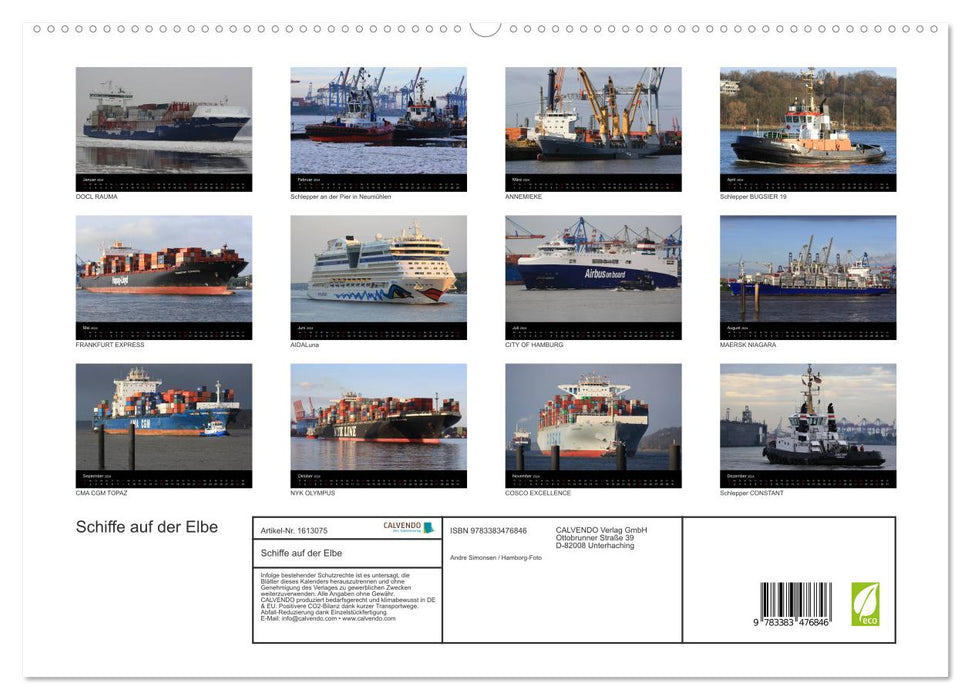 Ships on the Elbe (CALVENDO Premium Wall Calendar 2024) 