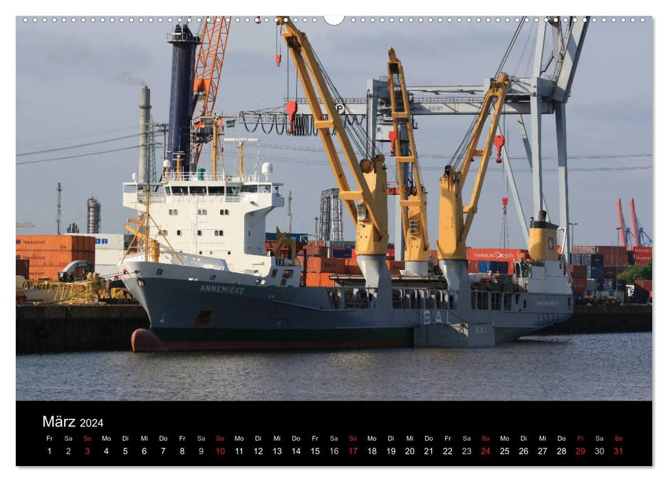 Ships on the Elbe (CALVENDO Premium Wall Calendar 2024) 