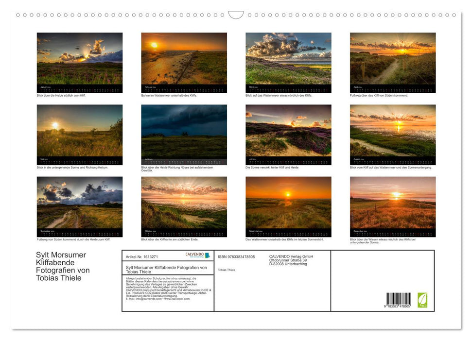 Photographies des soirées des falaises de Sylt Morsum par Tobias Thiele (calendrier mural CALVENDO 2024) 